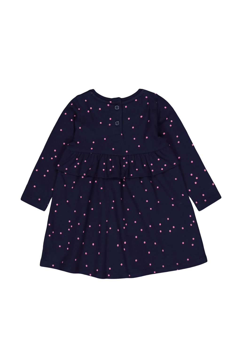 rochie albastru marin cu buline și volane, talie empire