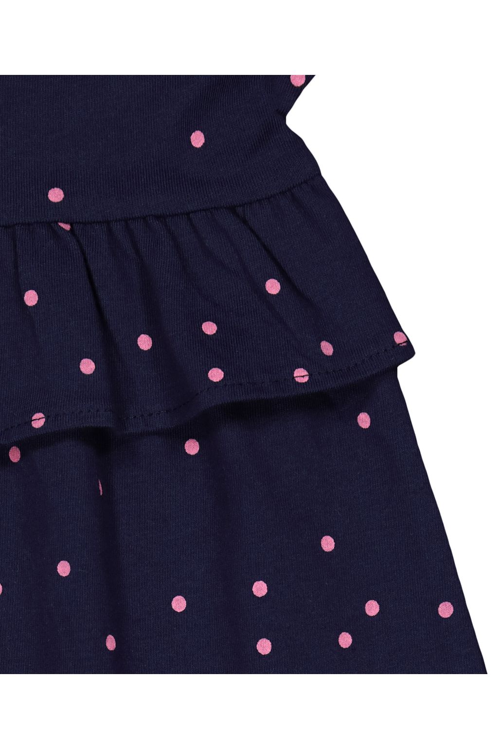 rochie albastru marin cu buline și volane, talie empire