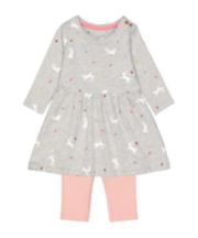 Mothercare Grey Spring-Garden Print Tunic And Pink Ribbed Leggings Set