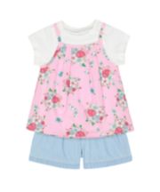 Mothercare Floral Top, T-Shirt And Shorts Set