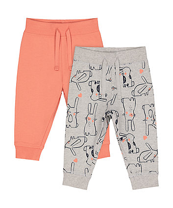 Mothercare Coral And Grey Bunny Joggers - 2 Pack