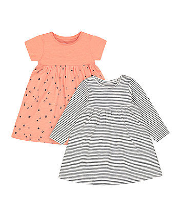 Mothercare Striped And Print Dresses - 2 Pack