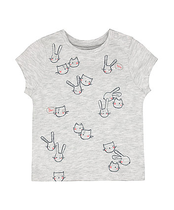 Mothercare Grey Marl Cat And Bunny T-Shirt