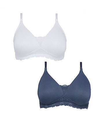 Mothercare Blue And White Lace-Trim Nursing T-Shirt Bras - 2 Pack