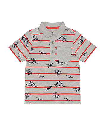 Mothercare Grey Stripe Dinosaur Polo T-Shirt