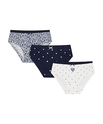 Mothercare Navy Spot, Heart And Ditsy Floral Hipsters - 3 Pack