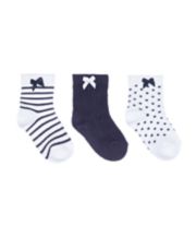 Mothercare Pretty Navy And White Bow Baby Socks - 3 Pairs