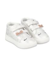 Mothercare First Walker Sparkly Silver Character Hi-Top Trainers