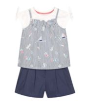 Mothercare Striped Top, T-Shirt And Shorts Set