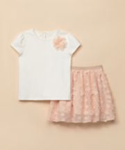 Mothercare Peach Flower Skirt And T-Shirt Set
