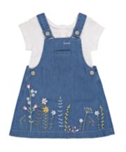 Mothercare Denim Embroidered Pinny Dress And T-Shirt Set