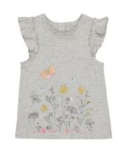 Mothercare Grey Floral Border-Print T-Shirt