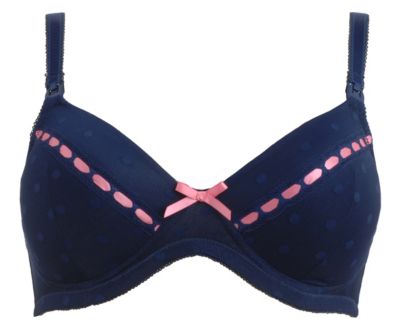 Blooming Marvellous Maternity Nursing Bra  Navy with Pink Ribbon   non 