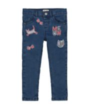 Mothercare Cat Badge Jersey-Lined Skinny Jeans - Mid Wash
