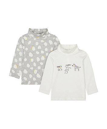 Mothercare Animal Print Rolled Neck Top - 2 Pack