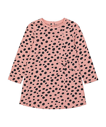 Mothercare Cool For Cats Pink Spotty Tie Side Skater Long Sleeve Dress