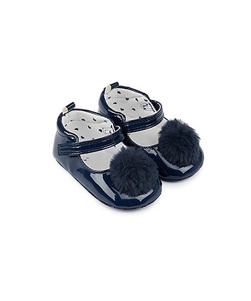 Mothercare Navy Patent Pom-Pom Pram Shoes