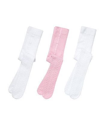 Mothercare White and Pink Pellerine Tights- 3 Pack - socks & tights ...