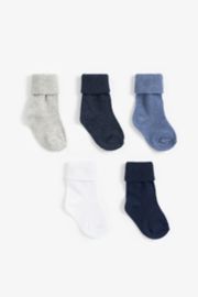 Mothercare Blue And Grey Turn-Over-Top  Socks - 5 Pack