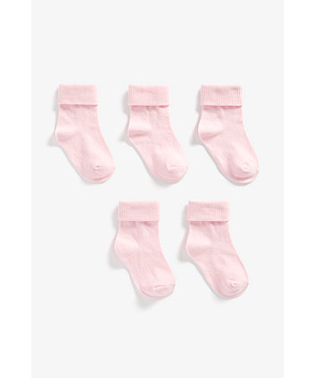 Mothercare Pink Turn-Over-Top Socks - 5 Pack