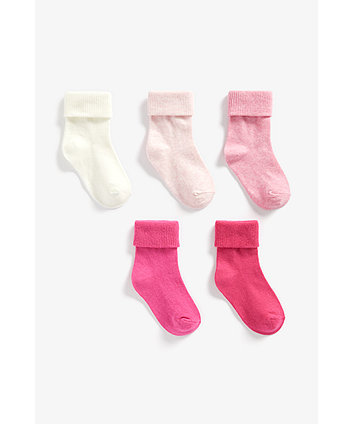 Mothercare Pink And Cream Turn-Over-Top Socks - 5 Pack