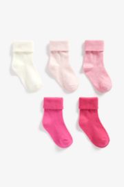 Mothercare Pink And Cream Turn-Over-Top Socks - 5 Pack