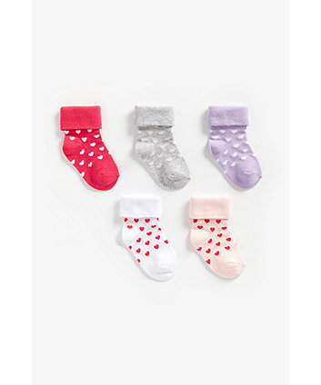 Mothercare Heart Turn-Over-Top Socks - 5 Pack