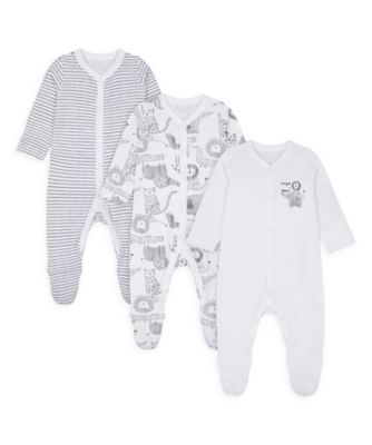 Mothercare Unisex Monochrome Sleepsuits - 3 Pack