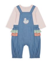 Mothercare Little Duck Frilled Dungarees And Bodysuit Set