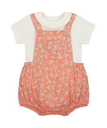 Mothercare Floral Bibshorts And Bodysuit Set