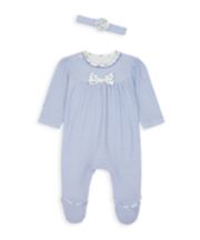 Mothercare Blue Bow All In One And Headband Set