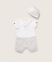 Mothercare Mini Prince Mock Shorts And T-Shirt Romper And Hat Set