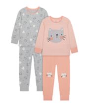 Mothercare Cat Face Pyjamas - 2 Pack