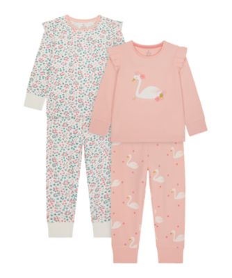 Mothercare Girls Pink Swan Pyjamas - 2 Pack
