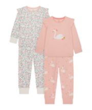 Mothercare Swan Frill Pyjamas - 2 Pack