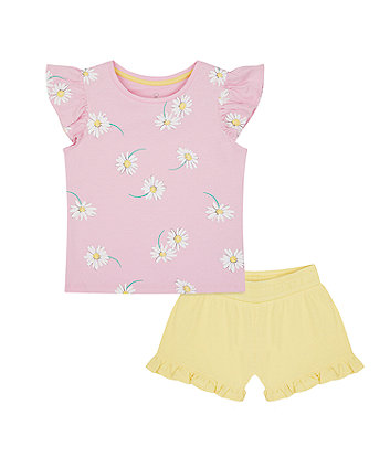 Mothercare Pink Daisy T-Shirt And Mustard Shorts Set