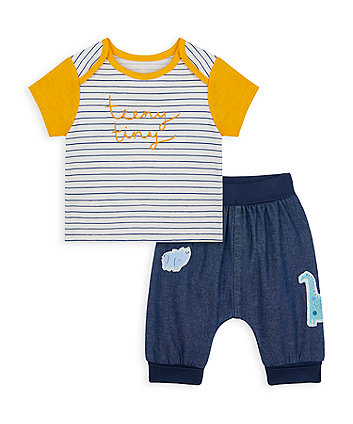 Mothercare Dino And Friends Top And Denim Joggers Set