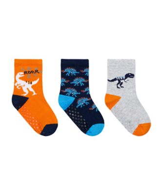 Mothercare Boys Blue Dino Slip Resistant Socks - 3 Pack