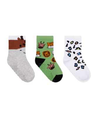 Mothercare Boys Khaki Novelty Animal Print Slip Resistant Socks - 3 Pack