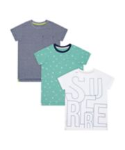 Mothercare Surfer, Aqua And Stripe T-Shirts - 3 Pack