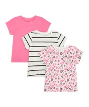 Mothercare Pink, Striped And Leopard-Print T-Shirts - 3 Pack