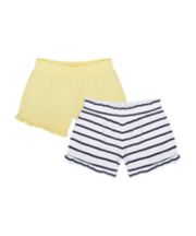 Mothercare Navy Stripe And Yellow Shorts - 2 Pack