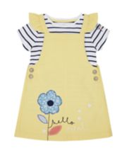 Mothercare Yellow Denim Pinny Dress And T-Shirt Set