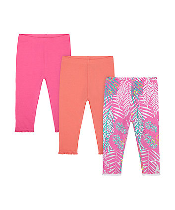 Mothercare Pink, Coral And Print Cropped Leggings - 3 Pack