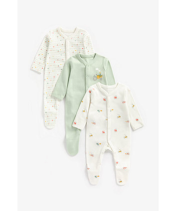 Mothercare Tractor And Veggie Sleepsuits - 3 Pack
