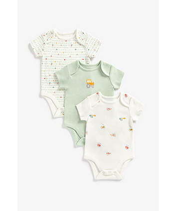 Mothercare Tractor And Veggie Bodysuits - 3 Pack