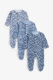 Mothercare Blue Animal Print Sleepsuits- 3 Pack
