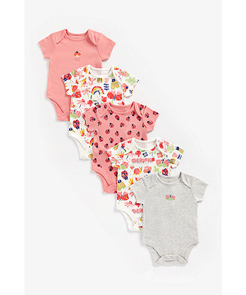 Mothercare Love Bug Bodysuits - 5 Pack