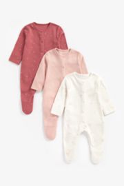 Mothercare Cloud, Pink And Star Organic Cotton Sleepsuits - 3 Pack