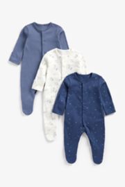 Mothercare Blue, Star And Balloon Organic Cotton Sleepsuits - 3 Pack
